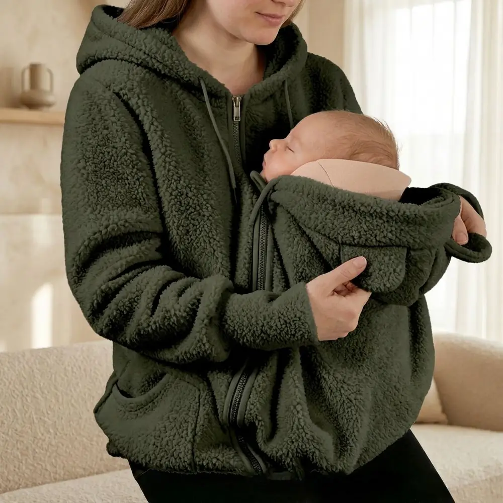 Warmkind teddy fleece baby carrier hoodie in Army Green