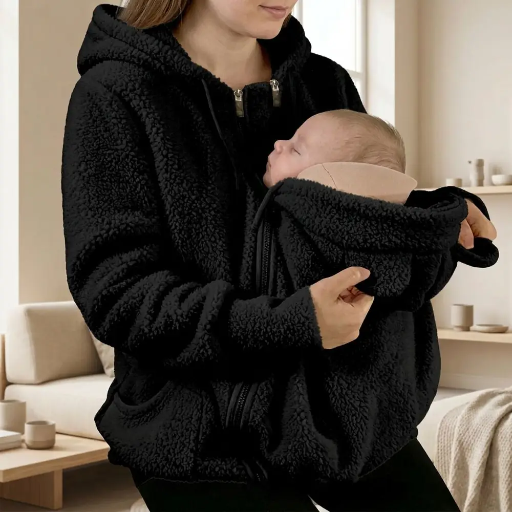 Warmkind teddy fleece baby carrier hoodie in Black