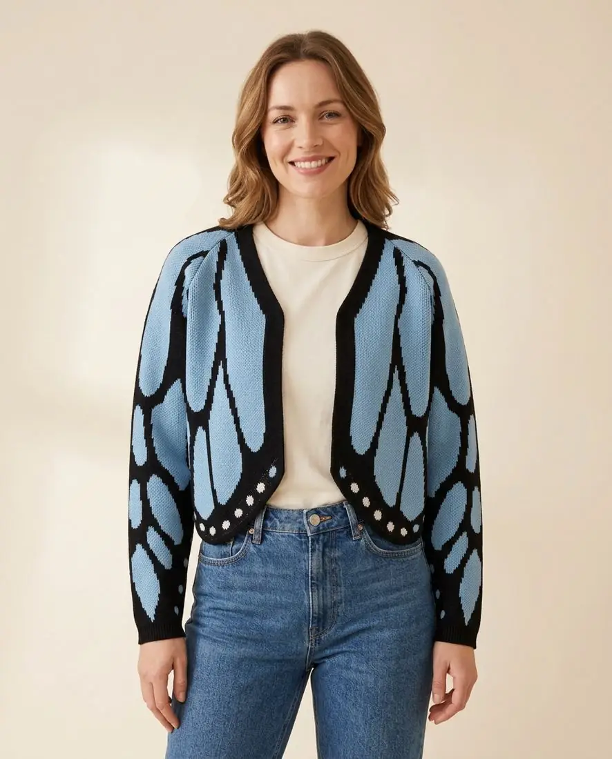 Women's Butterfly Crochet Cardigan – Blue