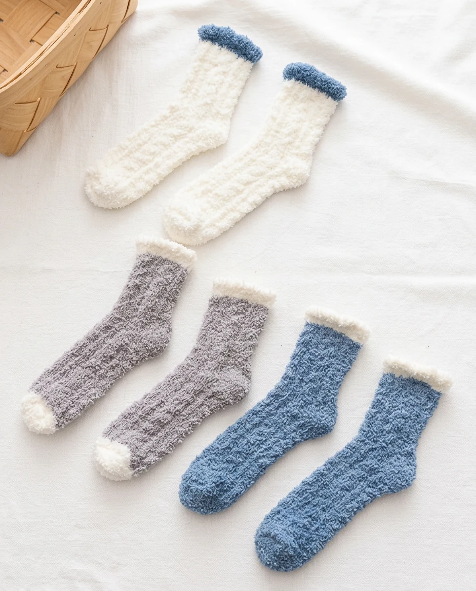 Women's Thermal Fluffy Socks · 3-Pair Pack – Cream, grey & blue