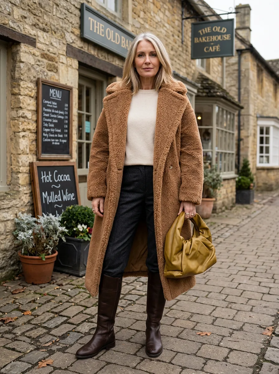 Women's Long Teddy Coat – Light Brown