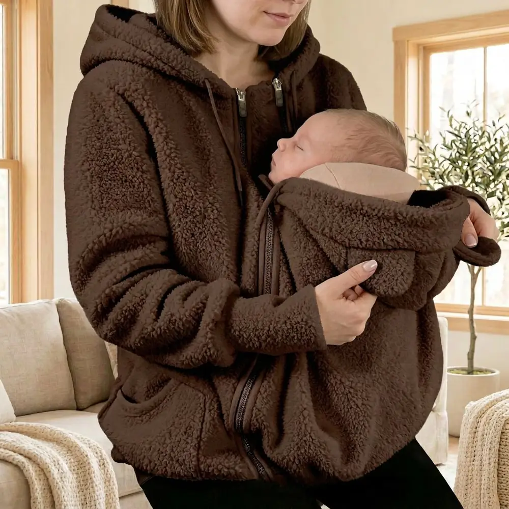 Warmkind teddy fleece baby carrier hoodie in Brown