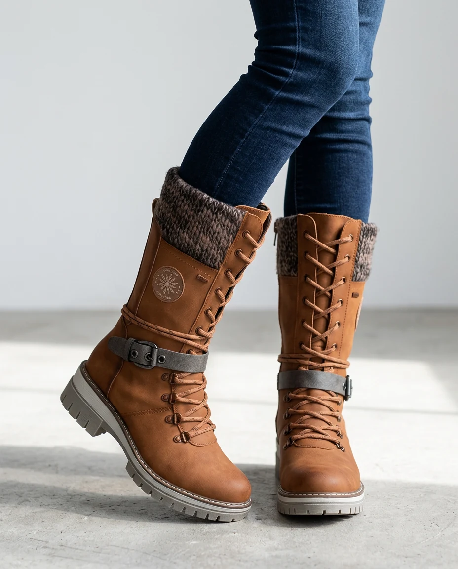 Women's Knit-Cuff Boots – Brown