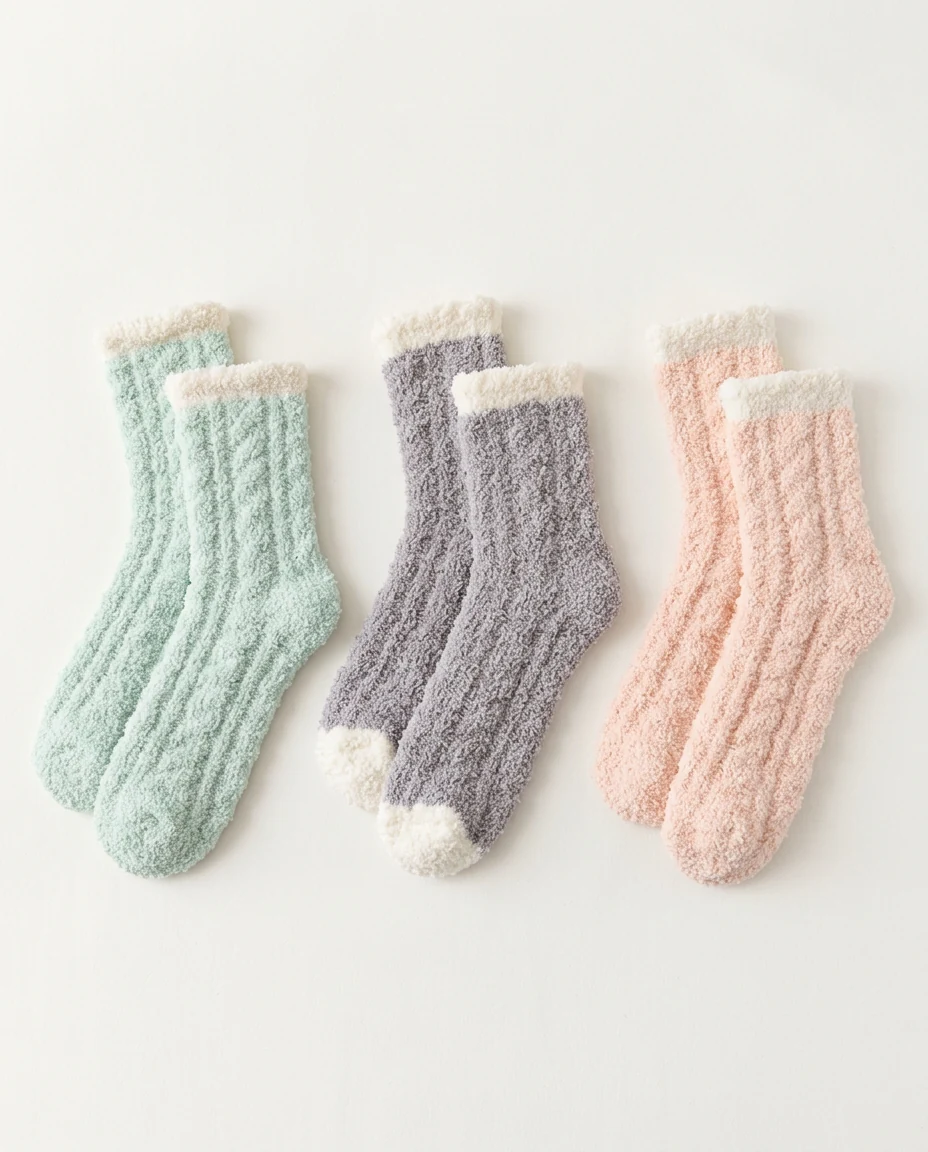 Women's Thermal Fluffy Socks · 3-Pair Pack – Mint, grey & peach