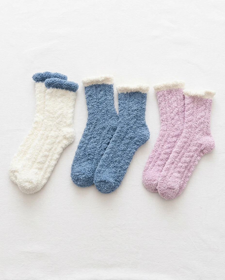 Women's Thermal Fluffy Socks · 3-Pair Pack – Cream, lilac pink & blue