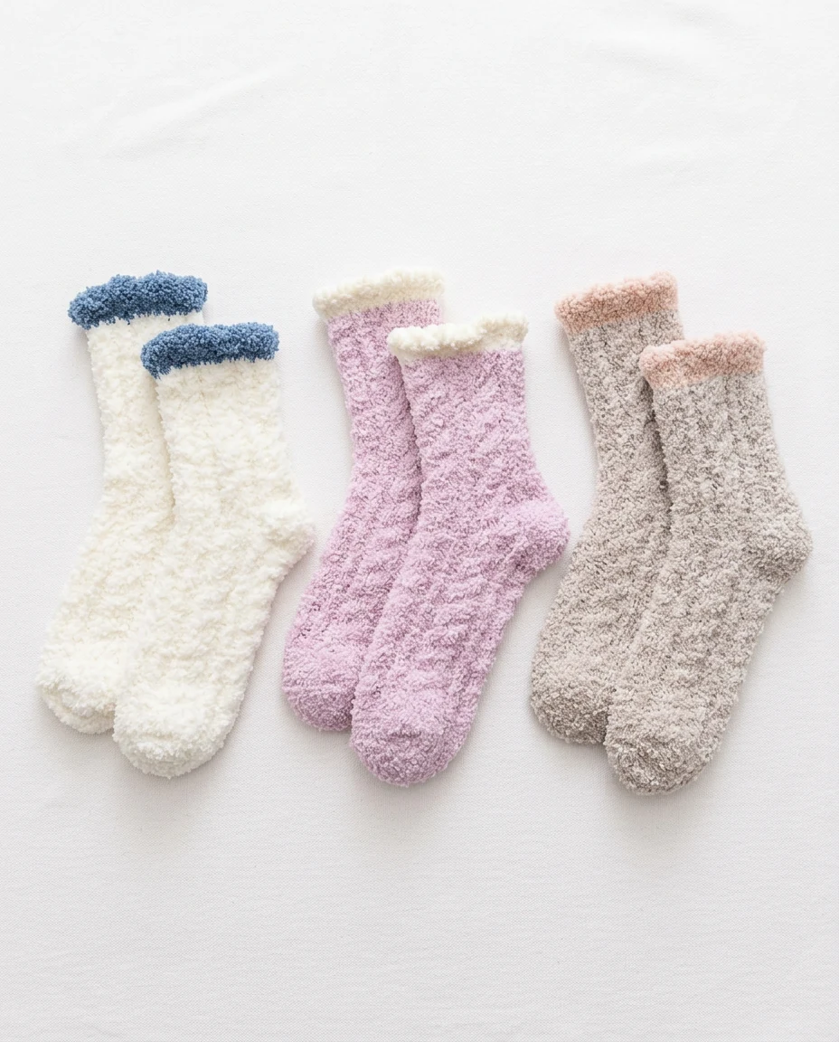Women's Thermal Fluffy Socks · 3-Pair Pack – Cream, lilac pink & taupe