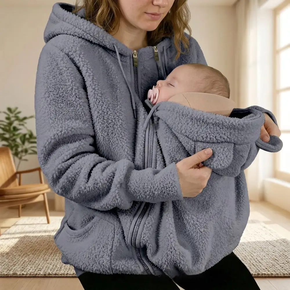 Warmkind teddy fleece baby carrier hoodie in Gray