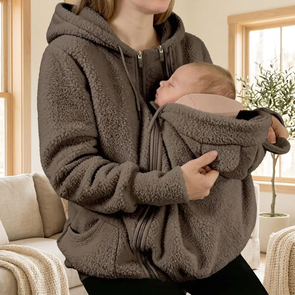Warmkind teddy fleece baby carrier hoodie in Khaki
