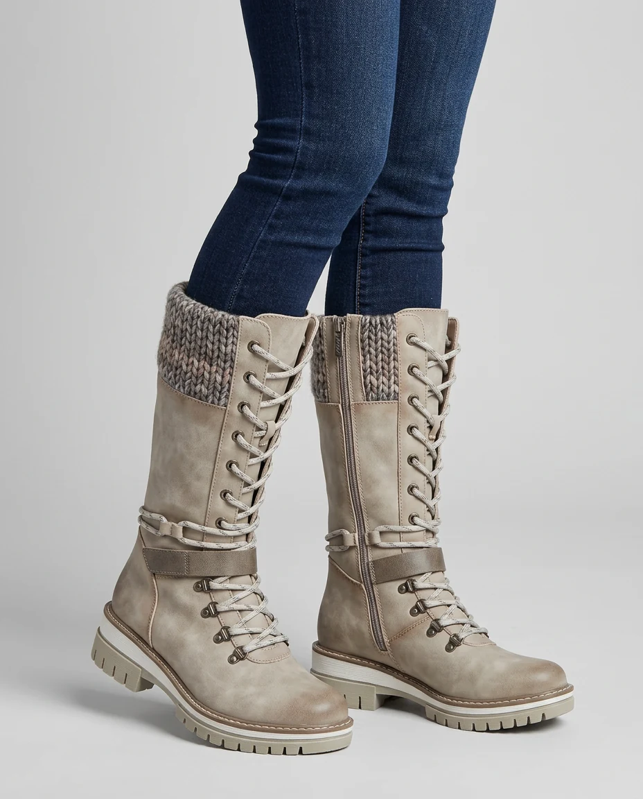Women's Knit-Cuff Boots – Light grey