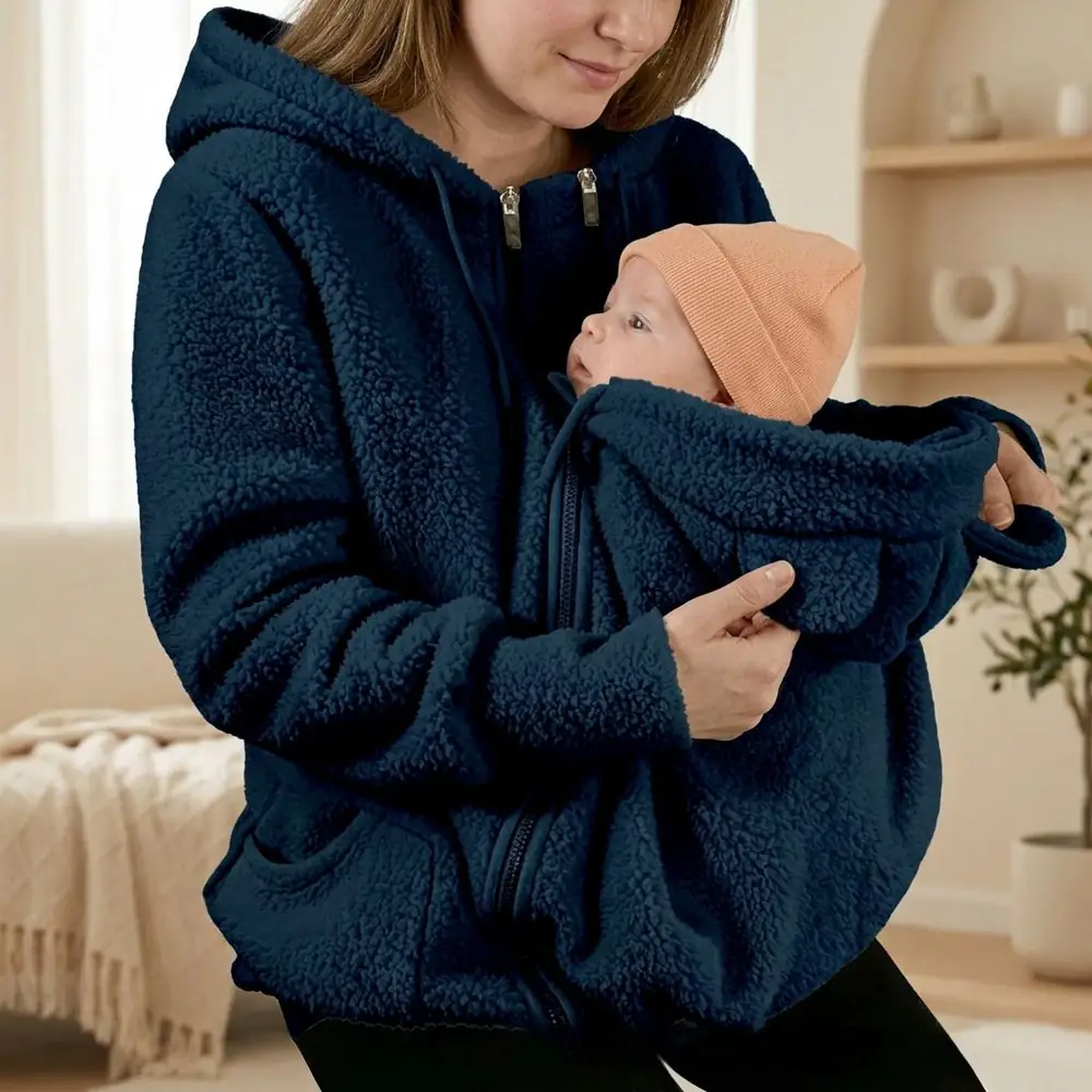 Warmkind teddy fleece baby carrier hoodie in Navy Blue
