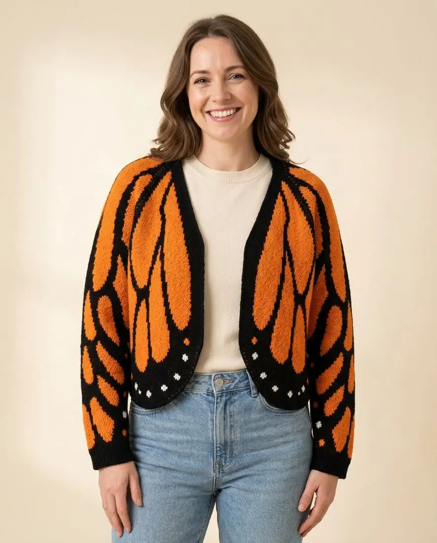 Women's Butterfly Crochet Cardigan – Orange