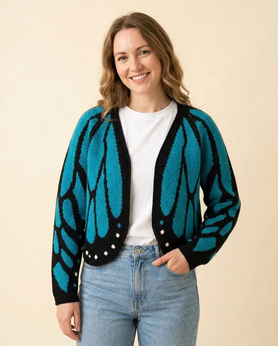 Women's Butterfly Crochet Cardigan – Peacock Blue