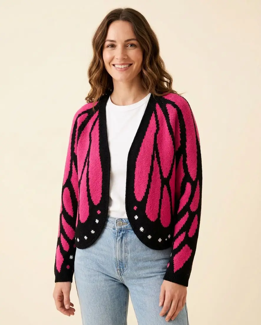 Women's Butterfly Crochet Cardigan – Pink