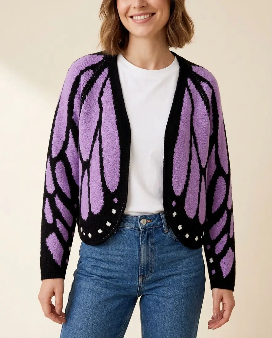 Women's Butterfly Crochet Cardigan – Purple