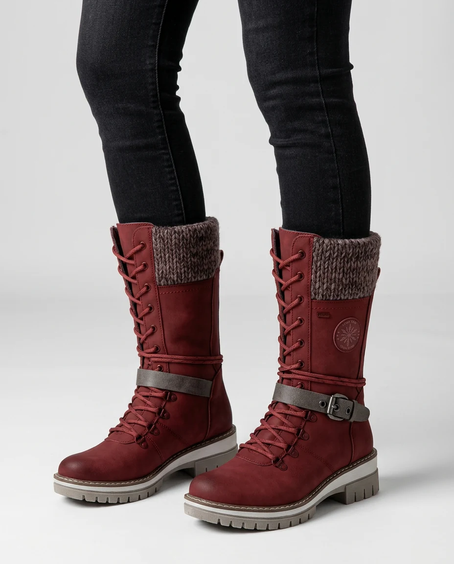 Women's Knit-Cuff Boots – Red