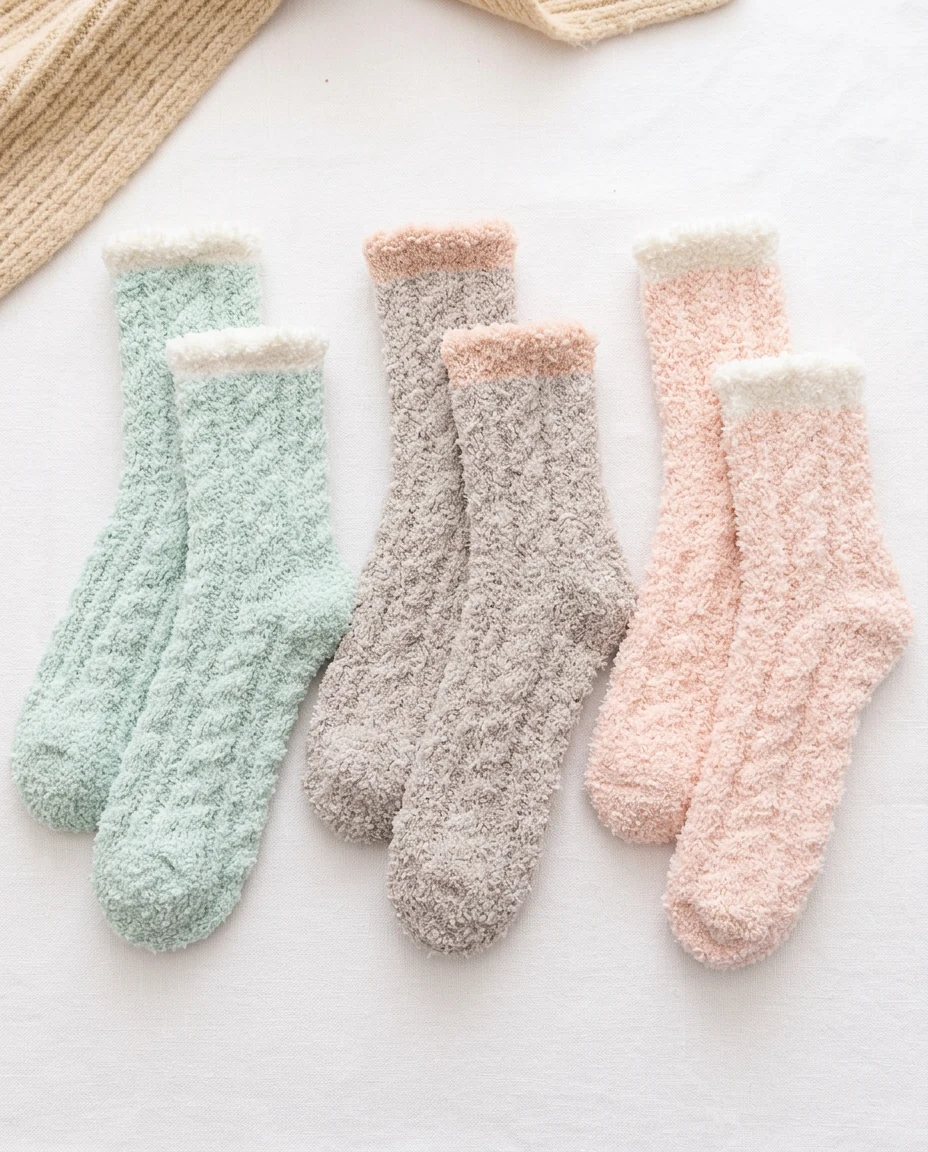 Women's Thermal Fluffy Socks · 3-Pair Pack – Mint, taupe & peach