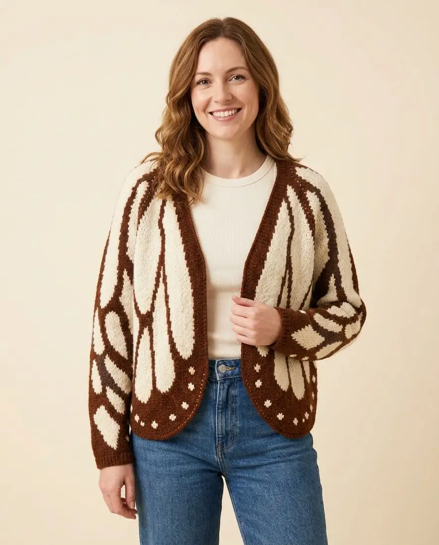 Women's Butterfly Crochet Cardigan – WhiteA